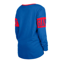 New York Giants New Era Women's Lace-Up Notch Neck Long Sleeve T-Shirt - Royal - NFL