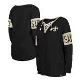 New Orleans Saints New Era Women's Lace-Up Notch Neck Long Sleeve T-Shirt - Black - NFL
