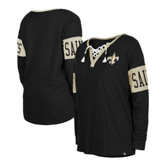 New Orleans Saints New Era Women's Lace-Up Notch Neck Long Sleeve T-Shirt - Black - NFL