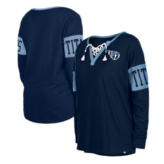 Tennessee Titans New Era Women's Lace-Up Notch Neck Long Sleeve T-Shirt - Navy - NFL