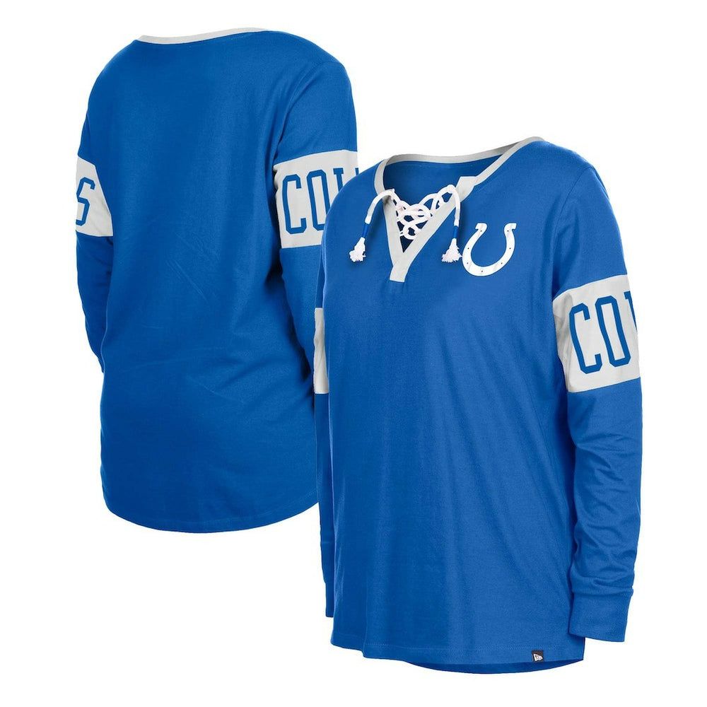 Indianapolis Colts New Era Women's Lace-Up Notch Neck Long Sleeve T-Shirt - Blue - NFL