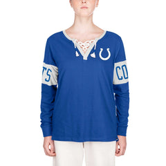 Indianapolis Colts New Era Women's Lace-Up Notch Neck Long Sleeve T-Shirt - Blue - NFL
