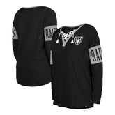 Las Vegas Raiders New Era Women's Lace-Up Notch Neck Long Sleeve T-Shirt - Black - NFL