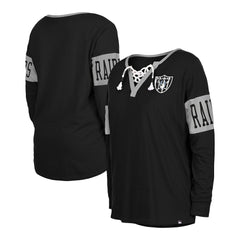 Las Vegas Raiders New Era Women's Lace-Up Notch Neck Long Sleeve T-Shirt - Black - NFL