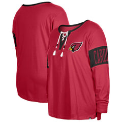 Arizona Cardinals New Era Women's Plus Size Lace-Up Notch Neck Long Sleeve T-Shirt - Cardinal - NFL