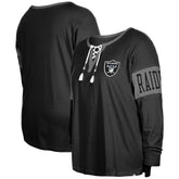 Las Vegas Raiders New Era Women's Plus Size Lace-Up Notch Neck Long Sleeve T-Shirt - Black - NFL