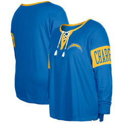 Los Angeles Chargers New Era Women's Plus Size Lace-Up Notch Neck Long Sleeve T-Shirt - Powder Blue - NFL