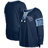 Tennessee Titans New Era Women's Plus Size Lace-Up Notch Neck Long Sleeve T-Shirt - Navy - NFL