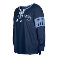 Tennessee Titans New Era Women's Plus Size Lace-Up Notch Neck Long Sleeve T-Shirt - Navy - NFL