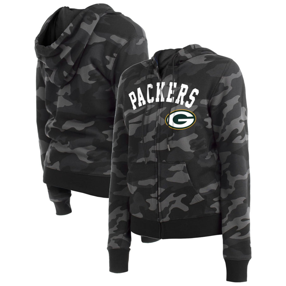Green Bay Packers New Era Women's Camo Full-Zip Hoodie - Black - NFL