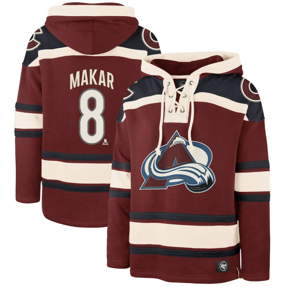 Cale Makar Colorado Avalanche '47 Player Name & Number Lacer Pullover Hoodie - Burgundy | 47 brand sale