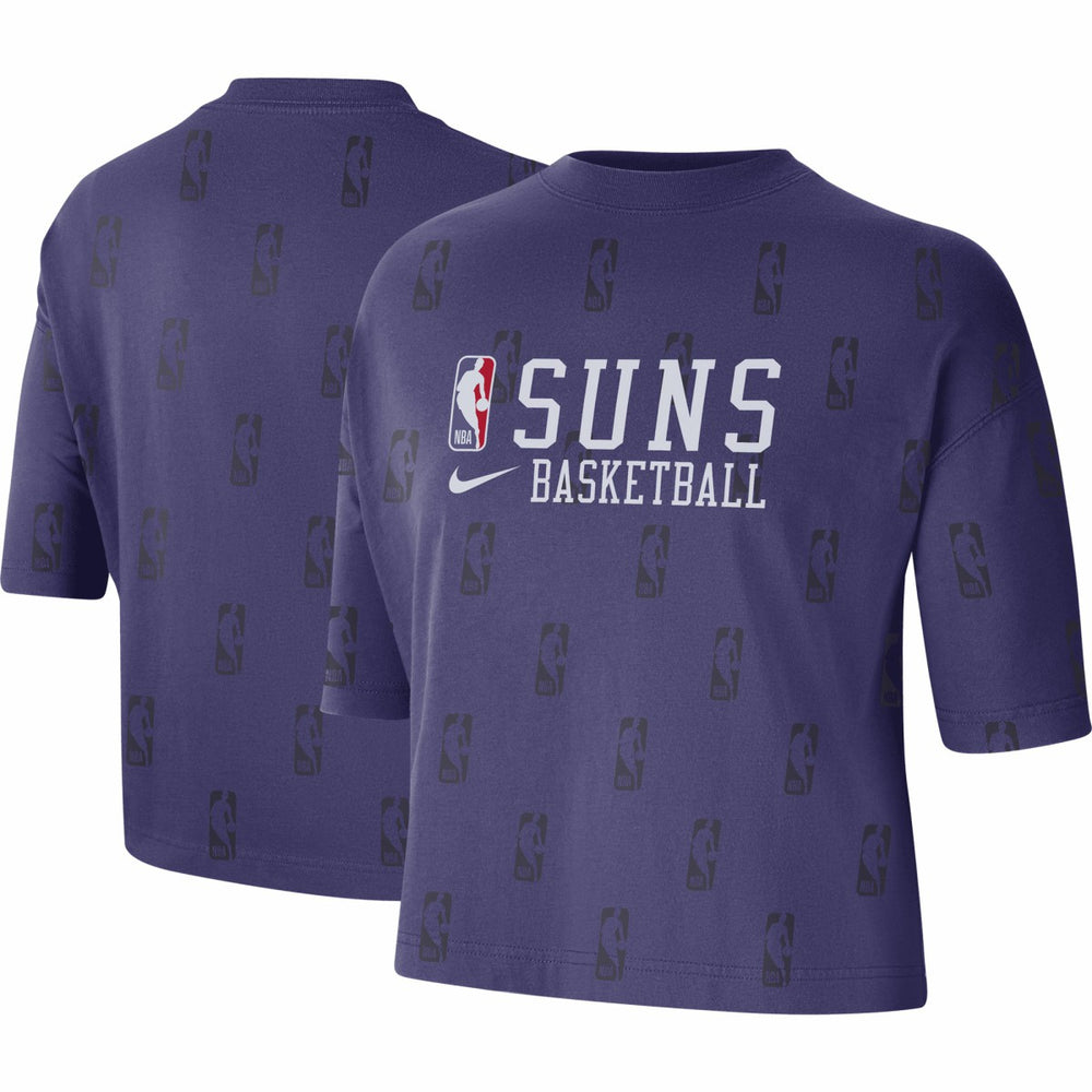 Nike Phoenix Suns Women's Allover NBA Logo Boxy T-Shirt Purple