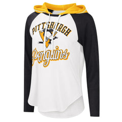 Pittsburgh Penguins G-III 4Her by Carl Banks Women's MVP Raglan Lightweight Hooded T-Shirt - White/Heather Black | NHL sale