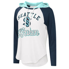 Seattle Kraken G-III 4Her by Carl Banks Women's MVP Raglan Lightweight Hooded T-Shirt - White/Navy | NHL Clearance