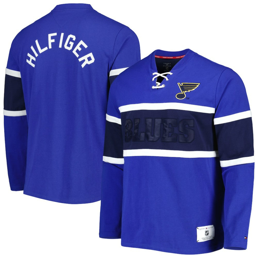 St. Louis Blues Tommy Hilfiger Walter Lace-Up Long Sleeve Top - Blue | NHL on sale