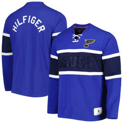 St. Louis Blues Tommy Hilfiger Walter Lace-Up Long Sleeve Top - Blue | NHL on sale