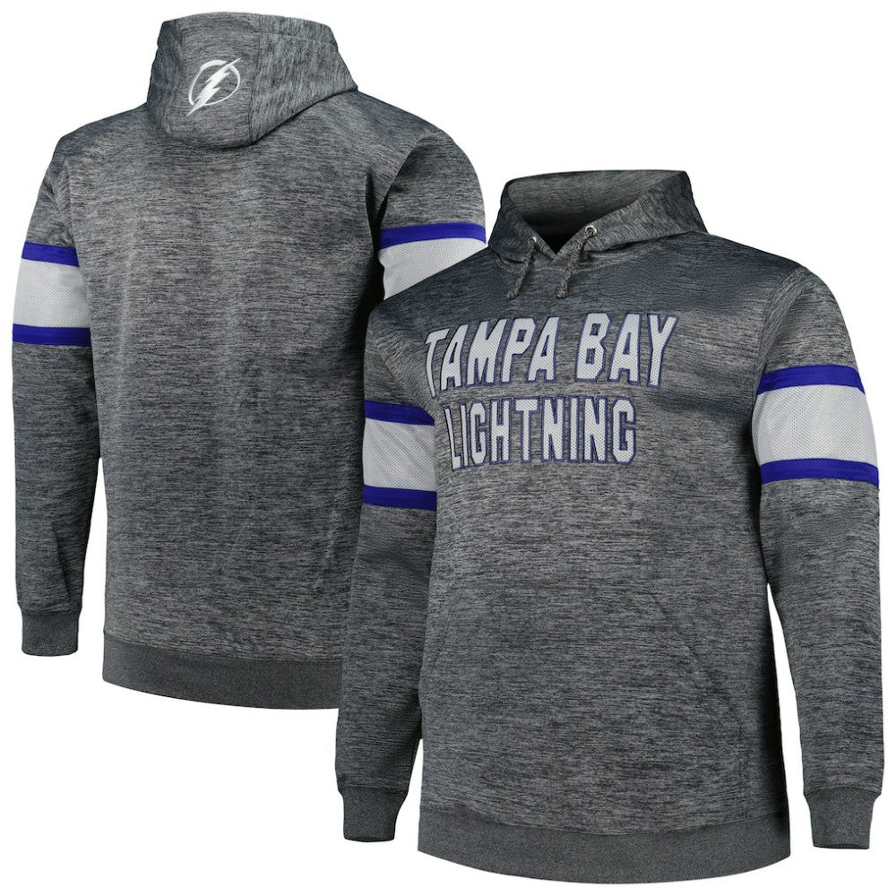 Tampa Bay Lightning Big & Tall Stripe Pullover Hoodie - Heather Charcoal | NHL Lifestyle
