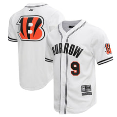 Joe Burrow Cincinnati Bengals Pro Standard Mesh Baseball Button-Up T-Shirt - White - NFL