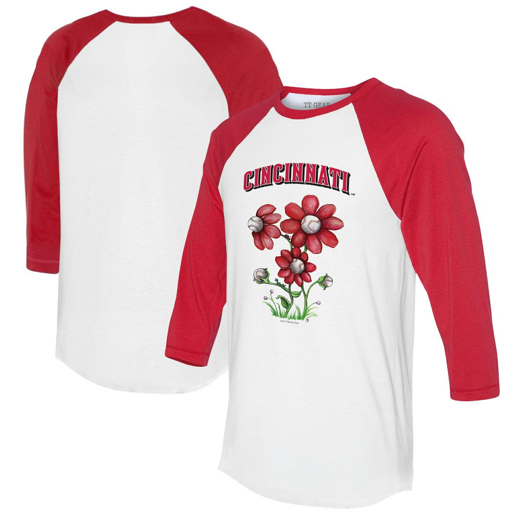 Cincinnati Reds Tiny Turnip Women's Blooming Baseballs 3/4-Sleeve Raglan T-Shirt Sale