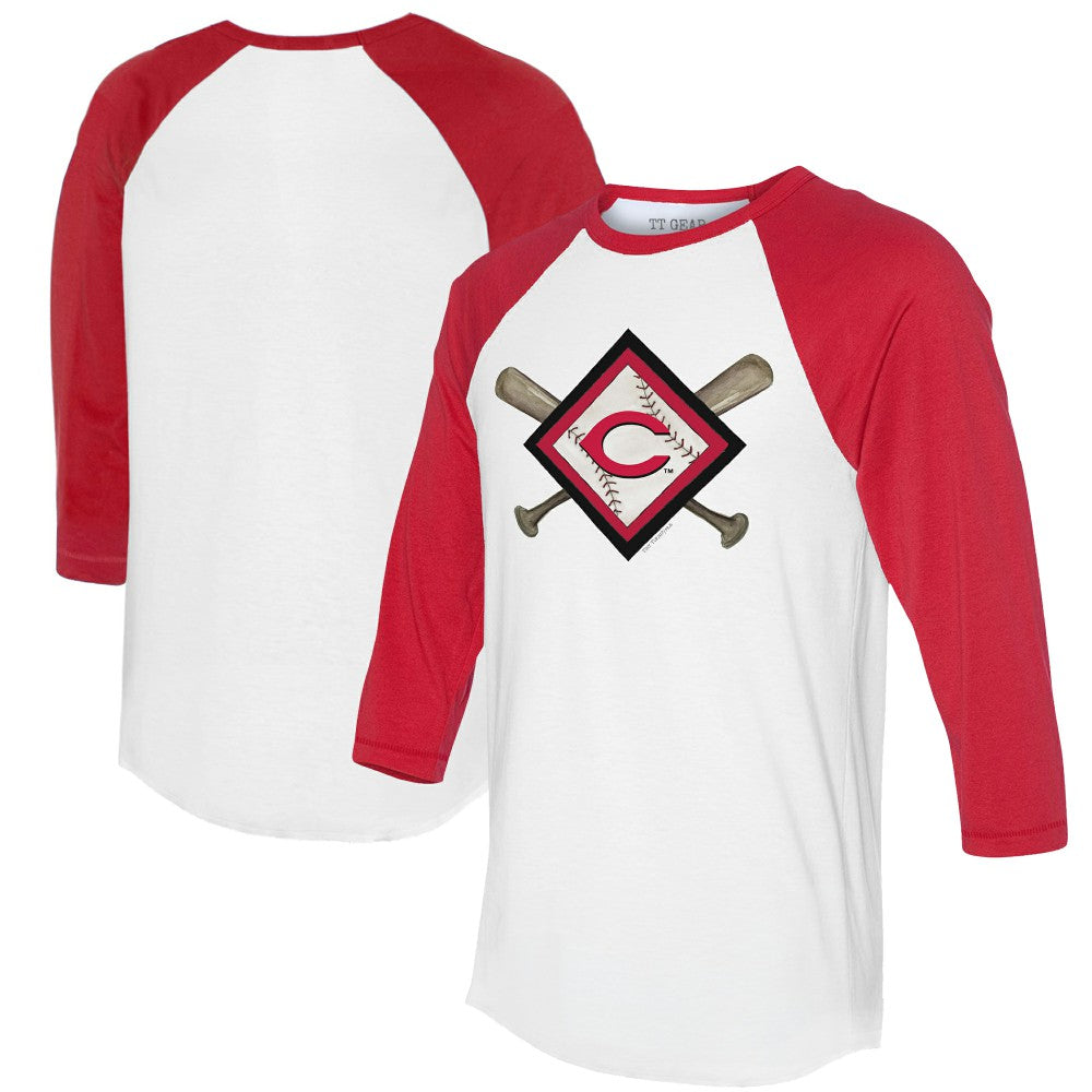 Cincinnati Reds Tiny Turnip Women's Diamond Cross Bats 3/4-Sleeve Raglan T-Shirt for sale