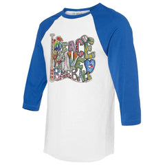 Toronto Blue Jays Tiny Turnip Women's Peace Love Baseball 3/4-Sleeve Raglan T-Shirt Sale