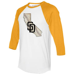 San Diego Padres Tiny Turnip Unisex State Outline 3/4-Sleeve Raglan T-Shirt for sale