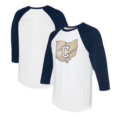 Cleveland Guardians Tiny Turnip Unisex State Outline 3/4-Sleeve Raglan T-Shirt Online