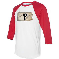 Philadelphia Phillies Tiny Turnip Unisex State Outline 3/4-Sleeve Raglan T-Shirt for sale