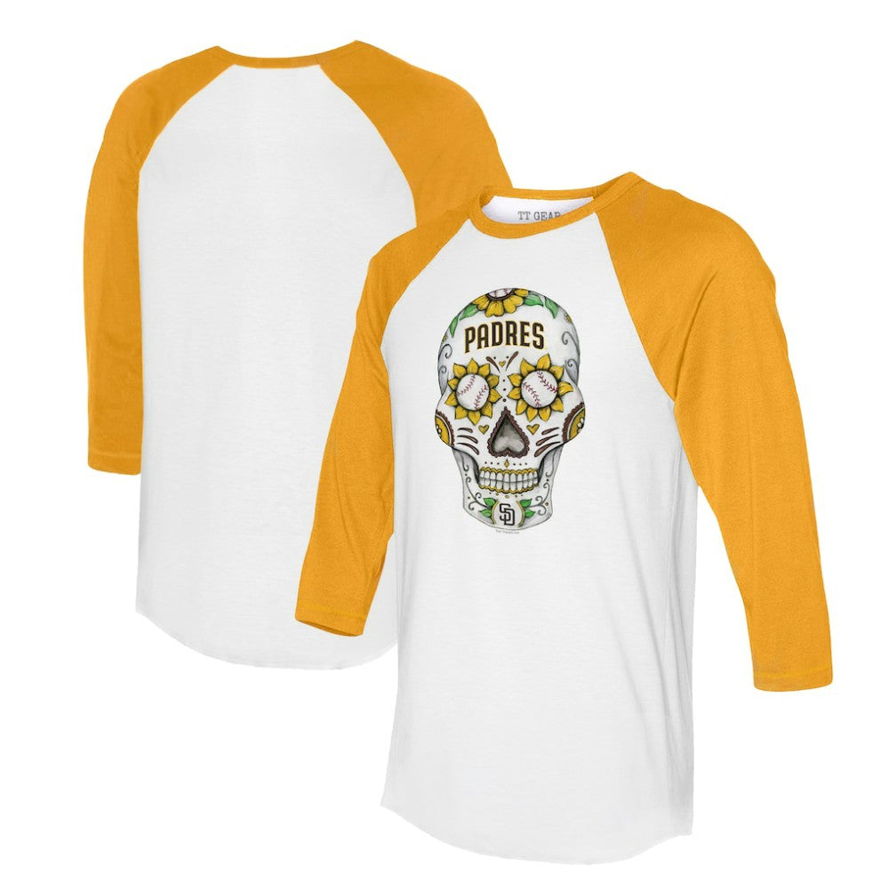San Diego Padres Tiny Turnip Unisex Sugar Skull 3/4-Sleeve Raglan T-Shirt for sale