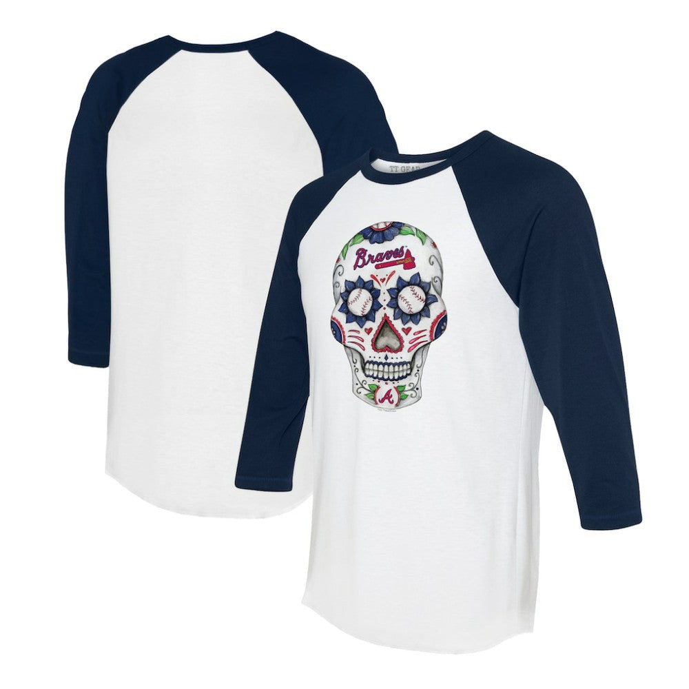 Atlanta Braves Tiny Turnip Unisex Sugar Skull 3/4-Sleeve Raglan T-Shirt Outlet