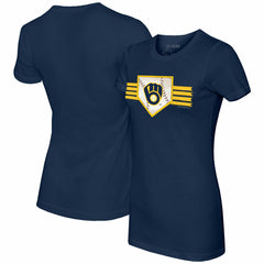 Milwaukee Brewers Tiny Turnip Women's Base Stripe T-Shirt Discount