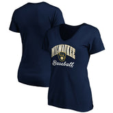 Milwaukee Brewers Women's Core Victory Script V-Neck T-Shirt Outlet