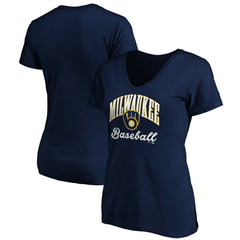 Milwaukee Brewers Women's Core Victory Script V-Neck T-Shirt Outlet
