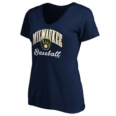 Milwaukee Brewers Women's Core Victory Script V-Neck T-Shirt Outlet