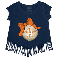 Houston Astros Tiny Turnip Girls Youth Baseball Bow Fringe T-Shirt Online