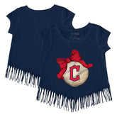 Cleveland Guardians Tiny Turnip Girls Youth Baseball Bow Fringe T-Shirt Outlet
