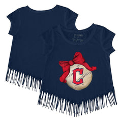 Cleveland Guardians Tiny Turnip Girls Youth Baseball Bow Fringe T-Shirt Outlet
