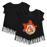 Baltimore Orioles Tiny Turnip Girls Youth Baseball Bow Fringe T-Shirt for sale