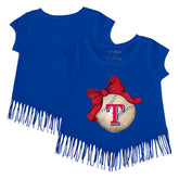 Texas Rangers Tiny Turnip Girls Youth Baseball Bow Fringe T-Shirt Near Me