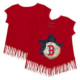 Boston Red Sox Tiny Turnip Girls Youth Baseball Bow Fringe T-Shirt for sale