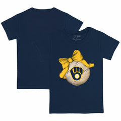 Milwaukee Brewers Tiny Turnip Youth Baseball Bow T-Shirt Outlet