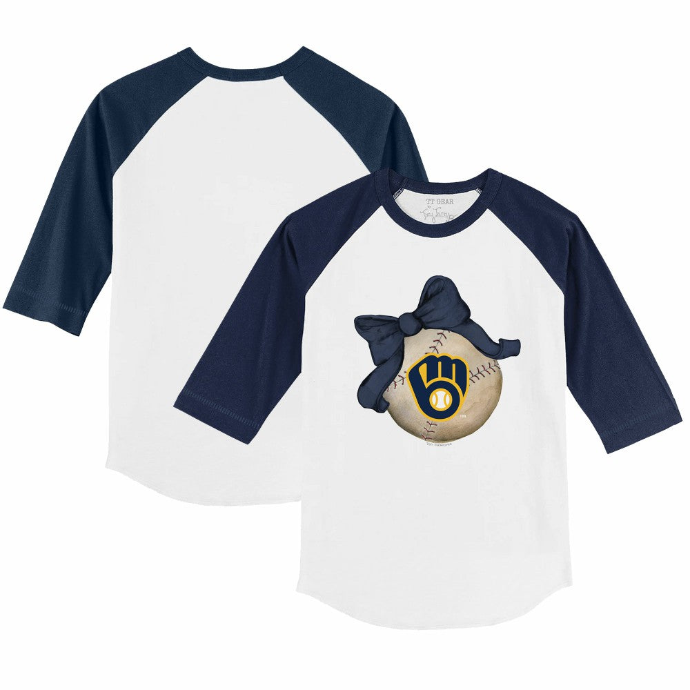 Milwaukee Brewers Tiny Turnip Youth Baseball Bow 3/4-Sleeve Raglan T-Shirt Outlet