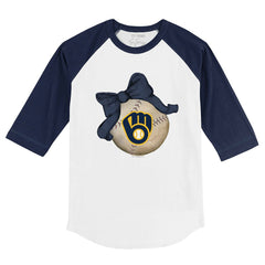 Milwaukee Brewers Tiny Turnip Youth Baseball Bow 3/4-Sleeve Raglan T-Shirt Outlet