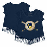 Milwaukee Brewers Tiny Turnip Girls Youth Baseball Cross Bats Fringe T-Shirt Discount