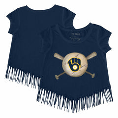 Milwaukee Brewers Tiny Turnip Girls Youth Baseball Cross Bats Fringe T-Shirt Discount