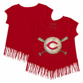 Cincinnati Reds Tiny Turnip Girls Youth Baseball Cross Bats Fringe T-Shirt Online