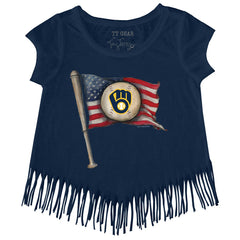Milwaukee Brewers Tiny Turnip Girls Youth Baseball Flag Fringe T-Shirt for sale
