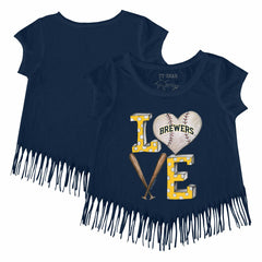 Milwaukee Brewers Tiny Turnip Girls Youth Baseball Love Fringe T-Shirt Outlet