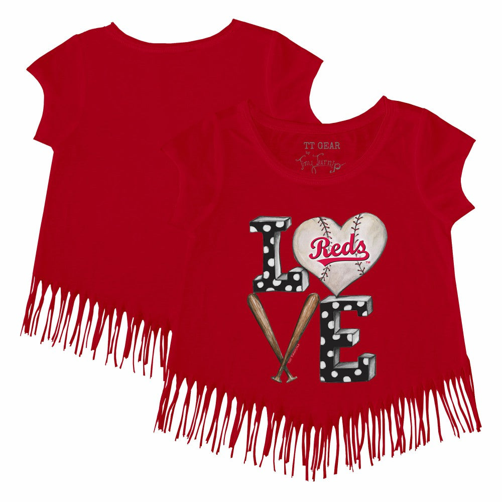 Cincinnati Reds Tiny Turnip Girls Youth Baseball Love Fringe T-Shirt Discount