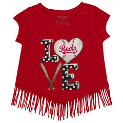 Cincinnati Reds Tiny Turnip Girls Youth Baseball Love Fringe T-Shirt Discount